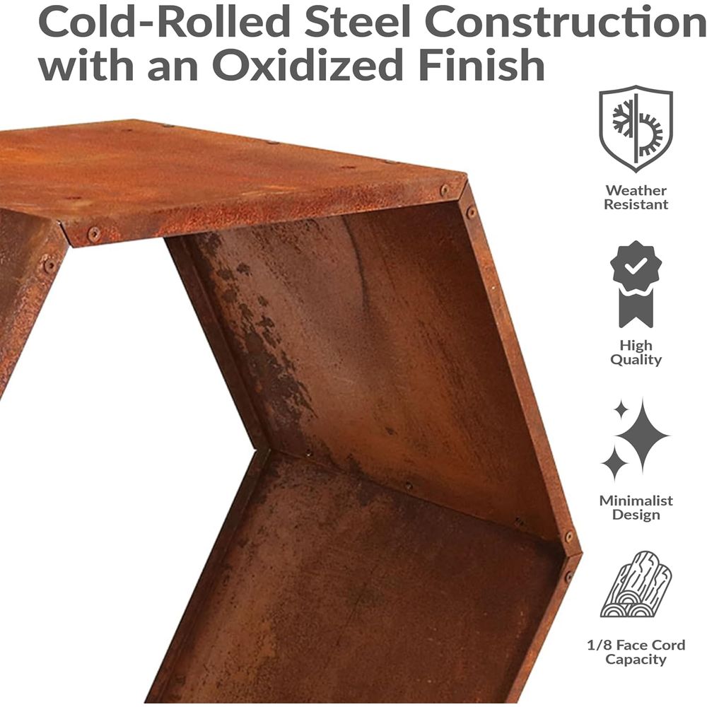 Rustic Hexagonal Steel Firewood Storage Rack Durable Outdoor Log Holder
