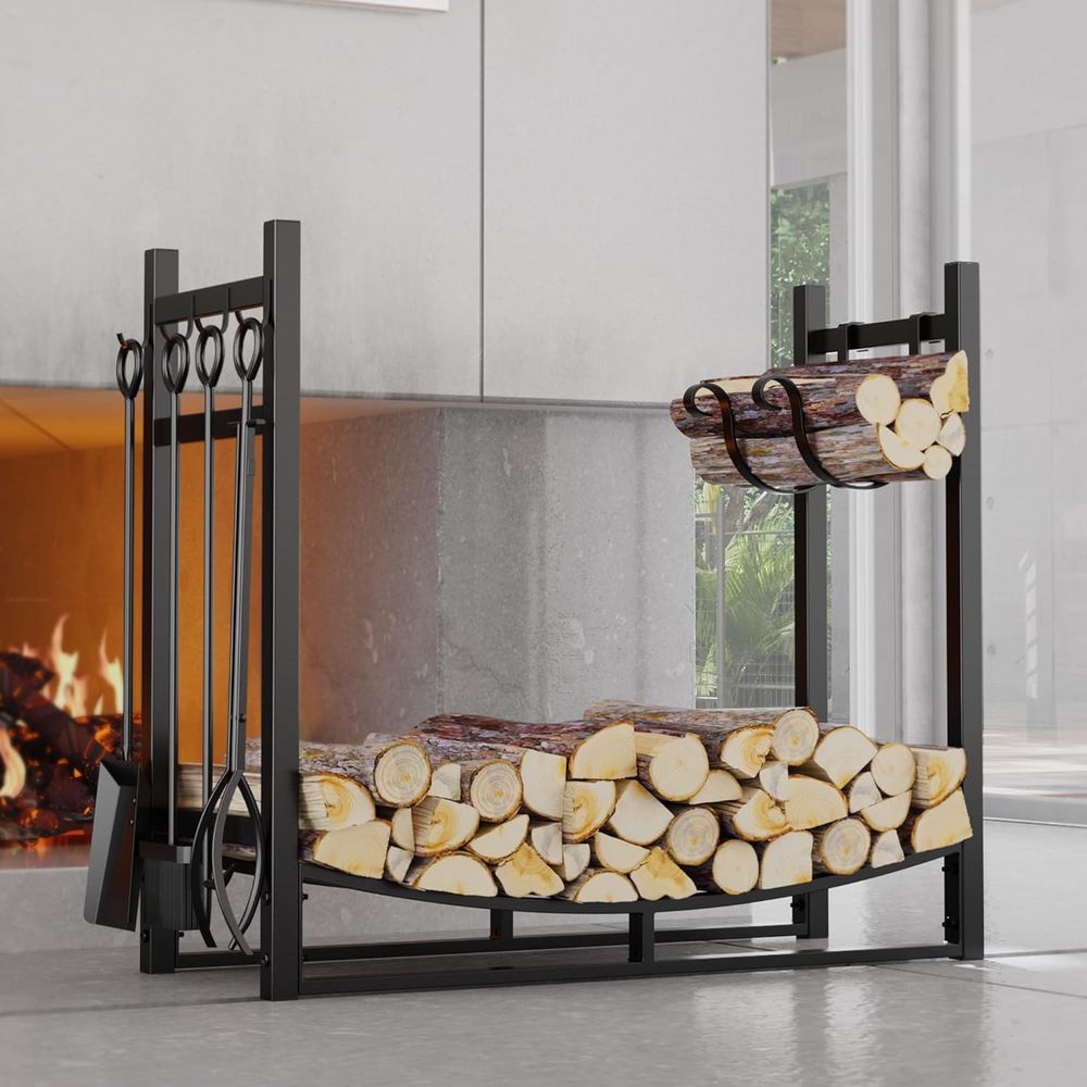 Beauty Log Rack with Kindling Holder & Firewood Storage Includes Tools