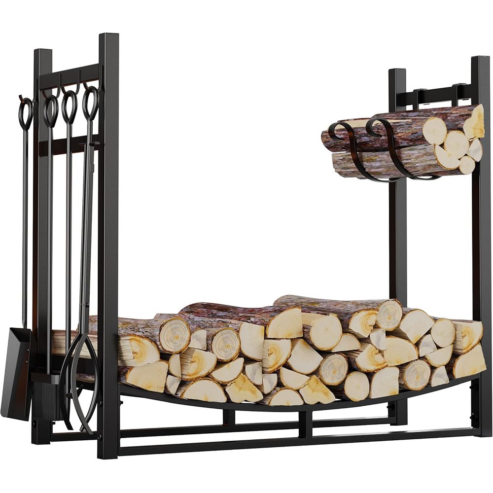 Beauty Log Rack with Kindling Holder & Firewood Storage Includes Tools