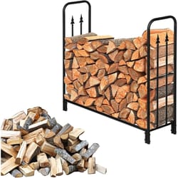 arrow style iron log rack for fireplace storage tall, black sand finish, indoor/outdoor firewood holder