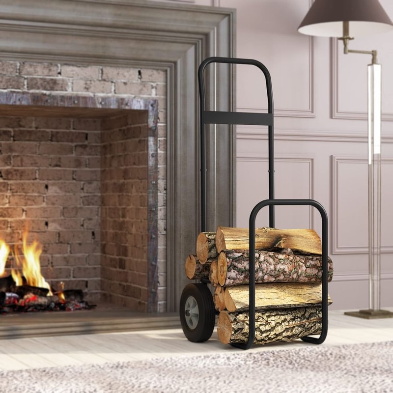 Heavy Duty Firewood Log Cart with All Terrain Rubber Wheels Indoor & Outdoor Wood Mover