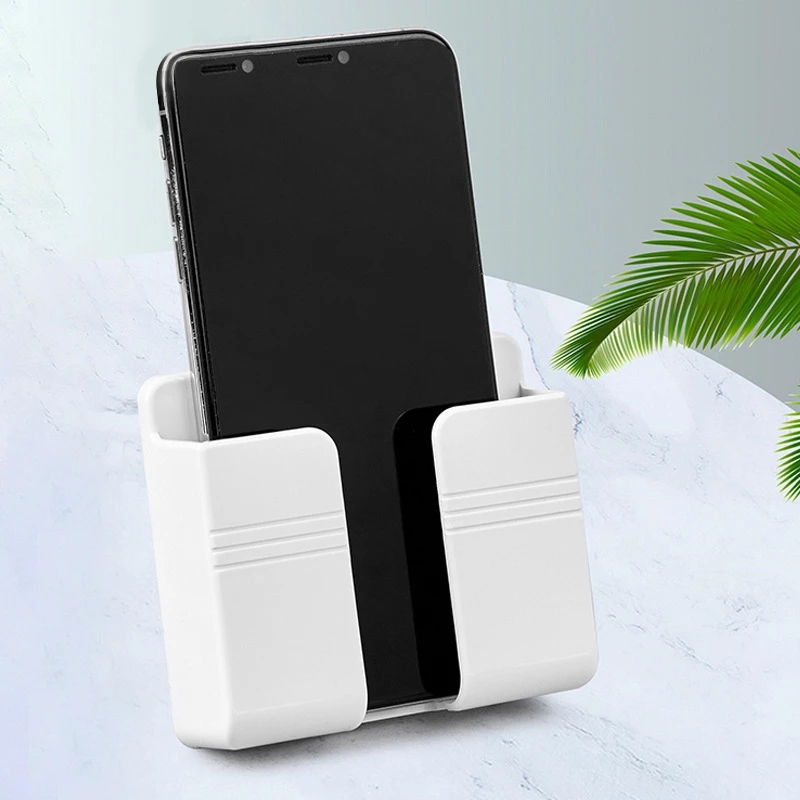 Wall Mounted Phone Holder And Remote Control Organizer Punch Free Mobile Charging Stand For Home O 1