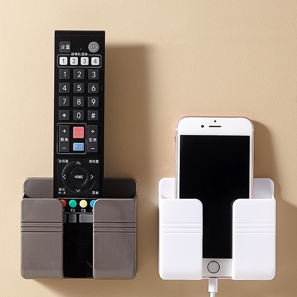Wall Mounted Phone Holder And Remote Control Organizer Punch Free Mobile Charging Stand For Home O 3