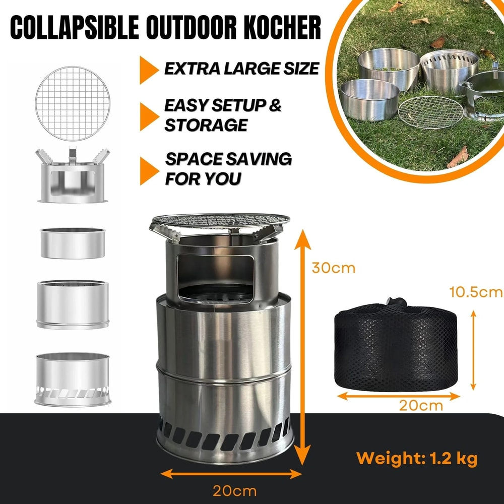 Portable Stainless Steel Folding Camping Stove With Carry Bag 1