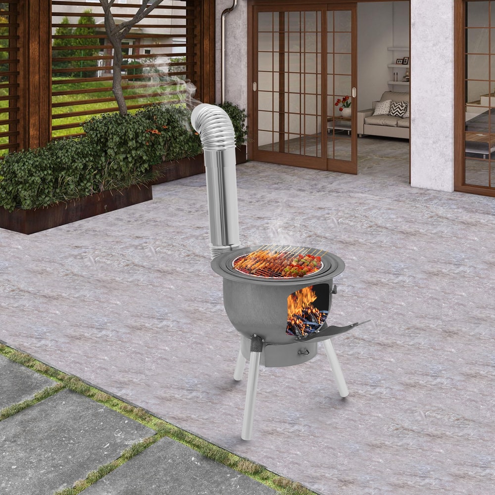 Heavy Duty Portable Wood Burning Stove for Camping & Outdoor Cooking with Rings