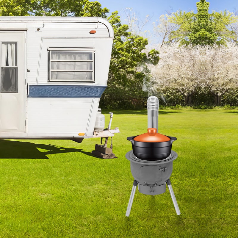 Heavy Duty Portable Wood Burning Stove for Camping & Outdoor Cooking with Rings