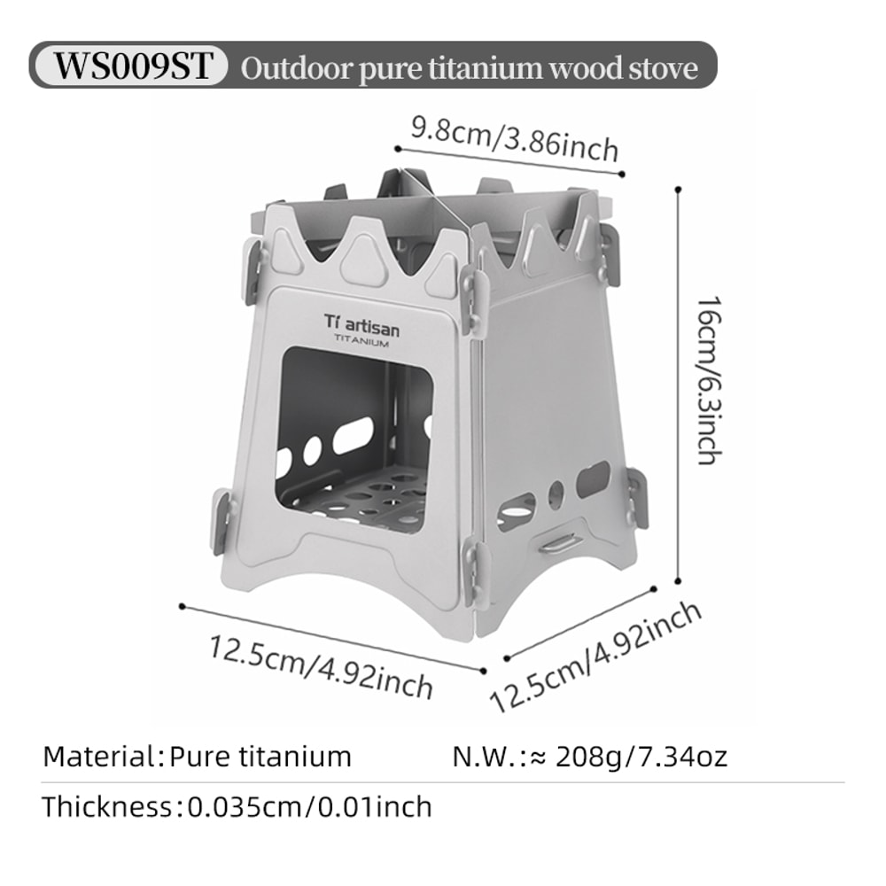 Titanium Camping Stove Portable Wood Burner Ultralight Foldable Backpacking Gear 6