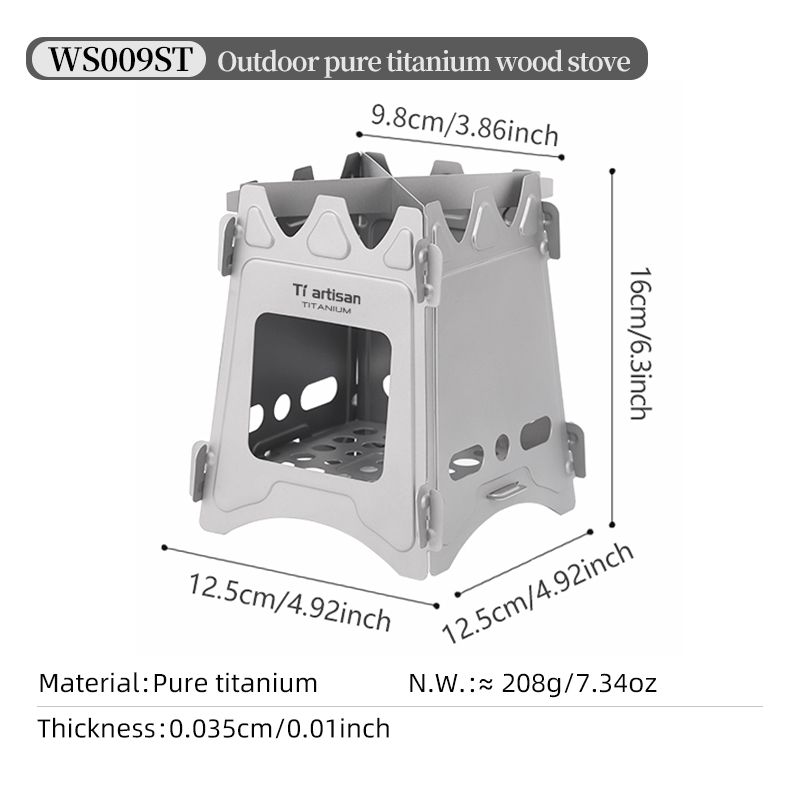 Titanium Camping Stove Portable Wood Burner Ultralight Foldable Backpacking Gear 6