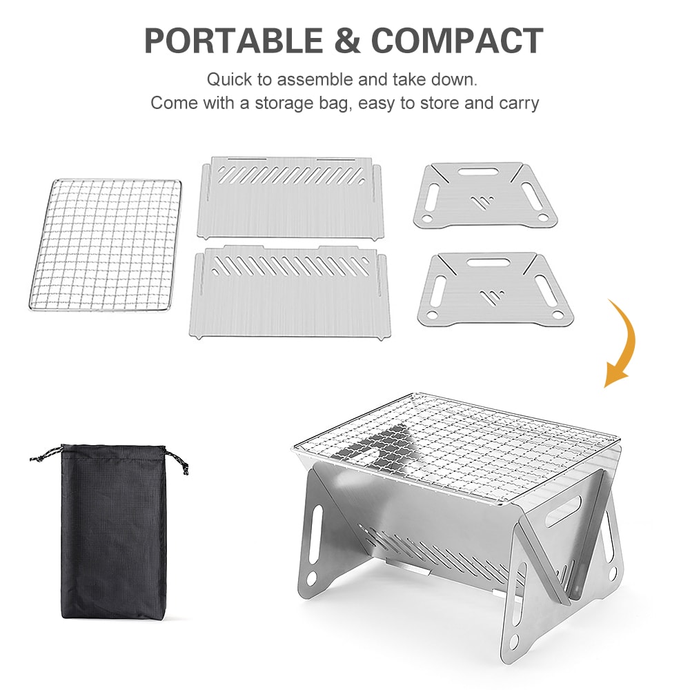 Portable Camping Stove with Grill Plate Folding Wood Burning Backpacking Cooking Stove