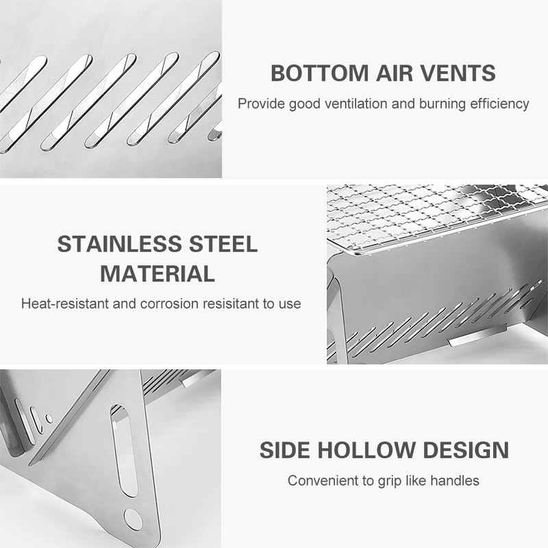 Portable Camping Stove with Grill Plate Folding Wood Burning Backpacking Cooking Stove