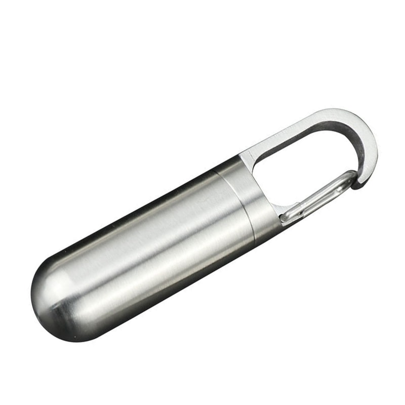 Portable Waterproof Pill Keychain Case Stainless Steel Medicine Capsule Holder 2