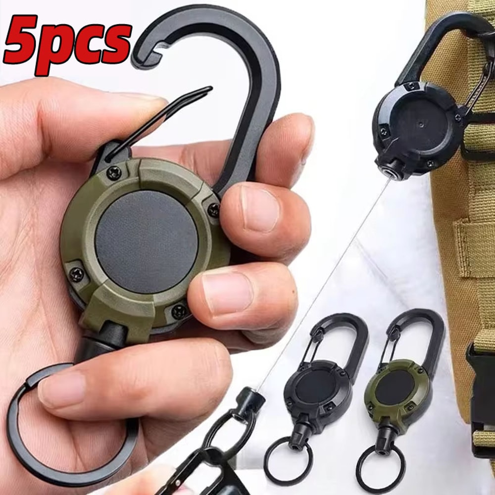 Heavy Duty Retractable Keychain With Carabiner Secure Tactical Key Holder 0