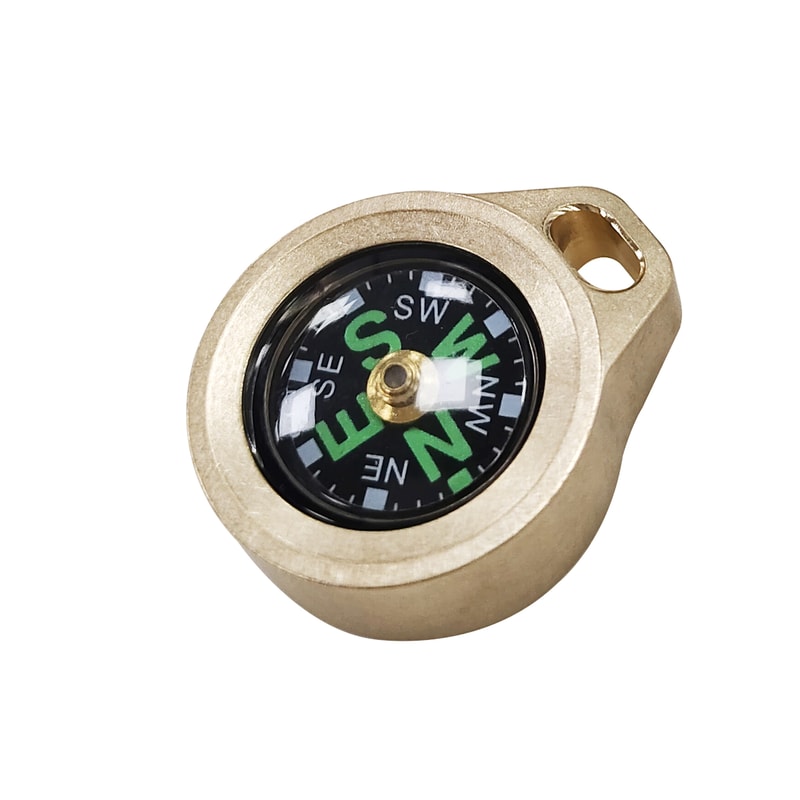 Compact Brass Pocket Compass Keychain for Camping & Survival Navigation