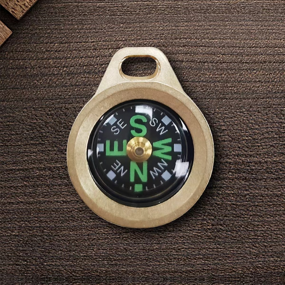 Compact Brass Pocket Compass Keychain for Camping & Survival Navigation