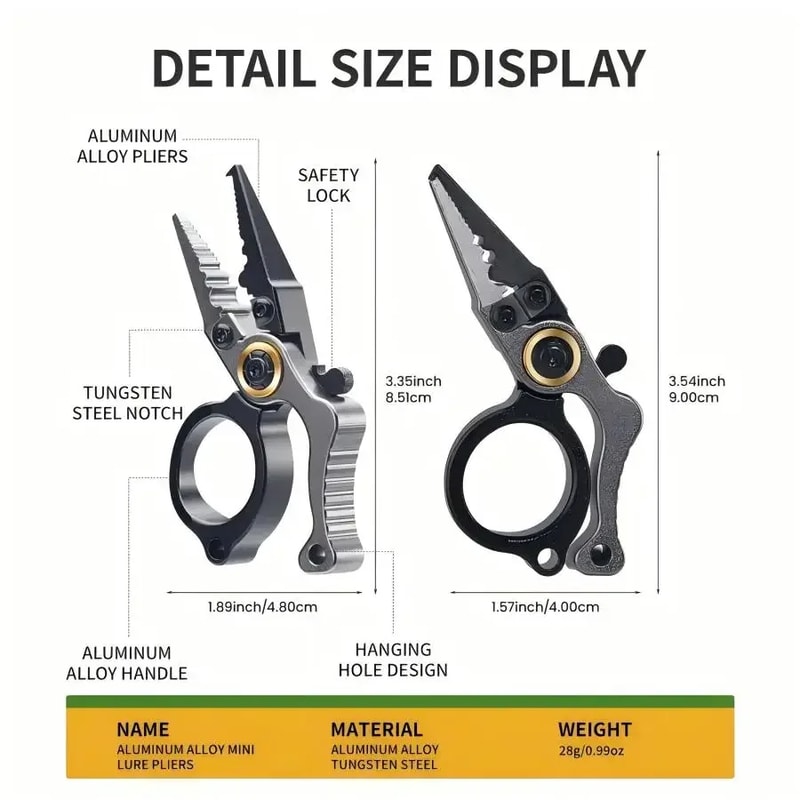 Premium Compact Fishing Pliers With Line Cutter Split Ring Opener Lockable Durable 3