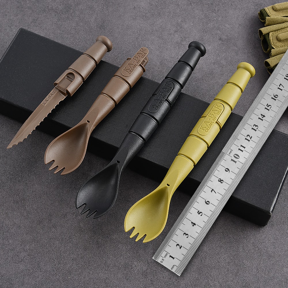 Compact Tactical EDC Utensil Set Portable Mini Tableware Knife, Fork & Spoon