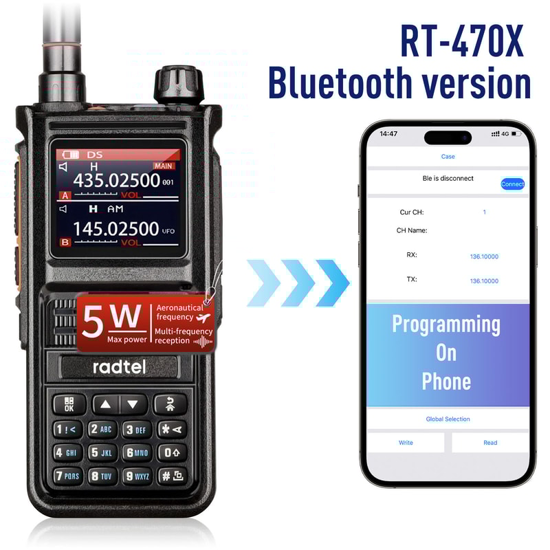 Premium Bluetooth Ham Radio Walkie Talkie Radtel RT Plus Channel Air Band Transceiver 6