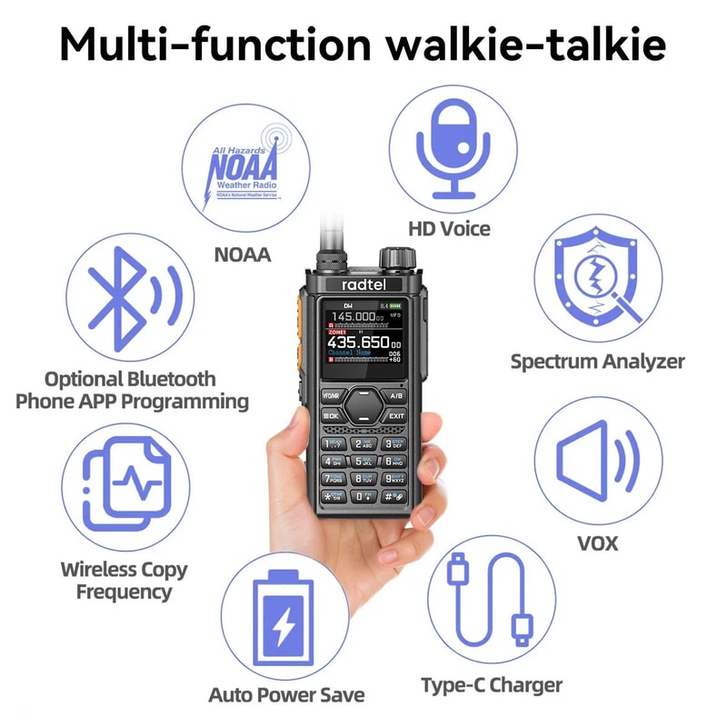 Radtel RT Bluetooth Programmable Ham Radio Walkie Talkie With Multi Band Radio Air Band Receiver 4