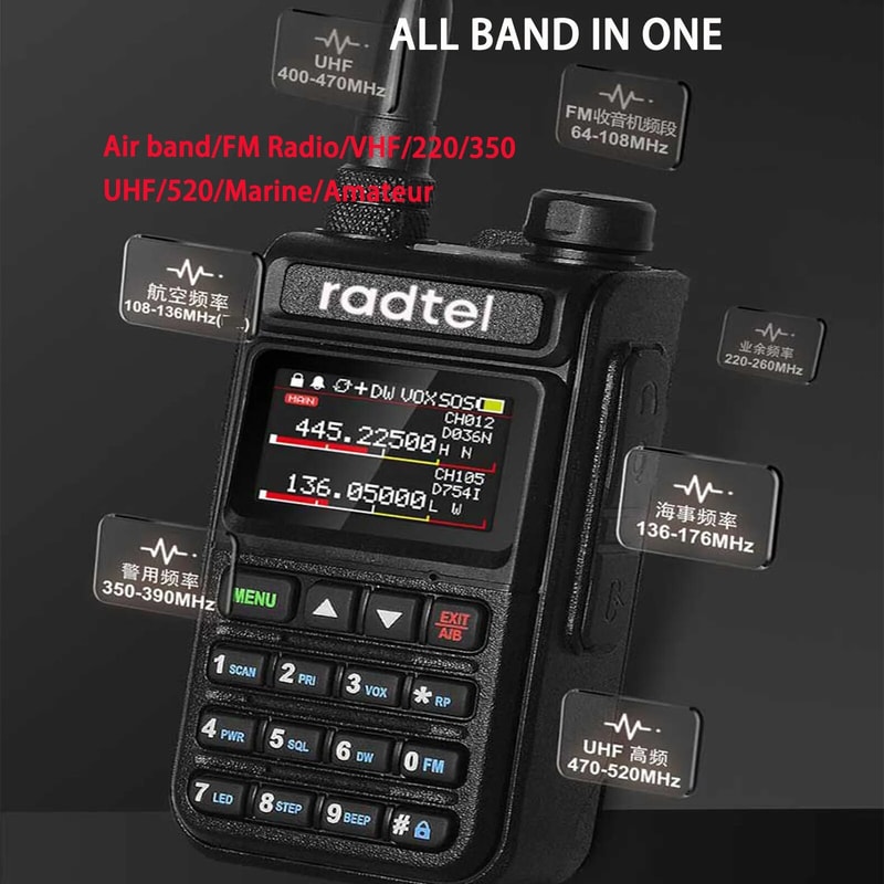 Radtel RT Full Band Ham Radio Handheld Channel Walkie Talkie Air Band Scanner 3