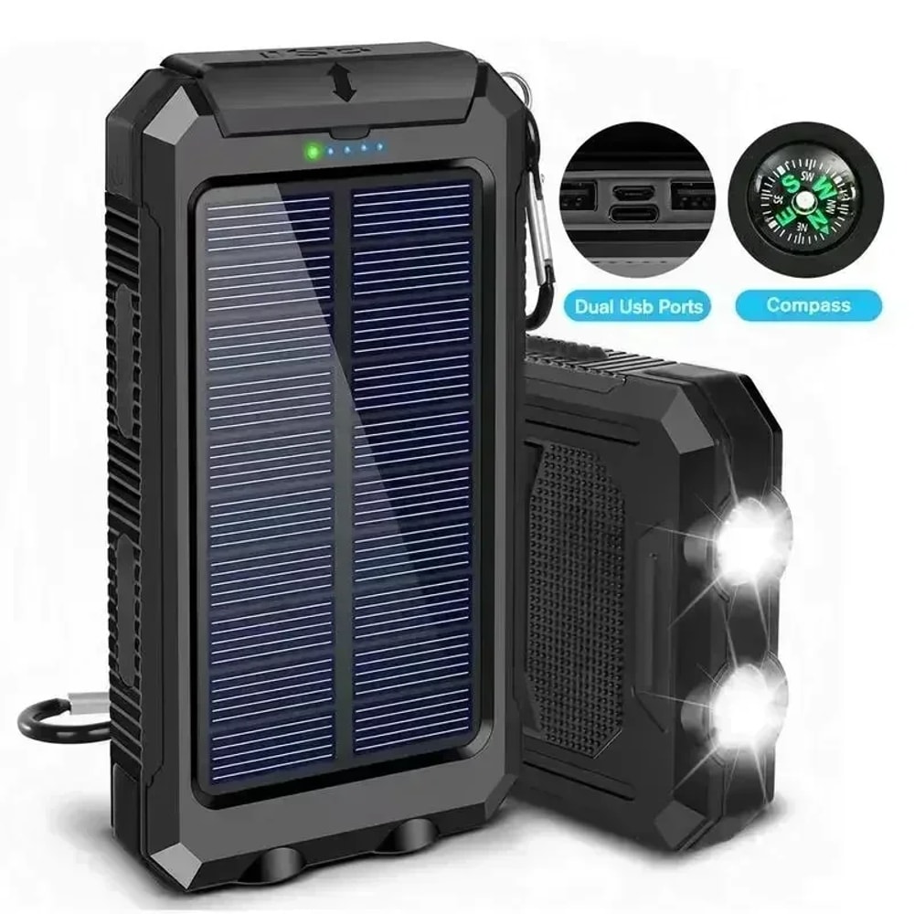 All in One Solar Power Bank with Camping Light & Compass