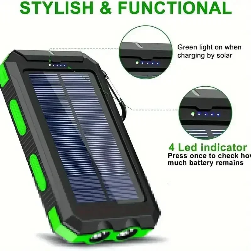 Solar Power Bank with Fast Charge & LED Light for Outdoor Camping