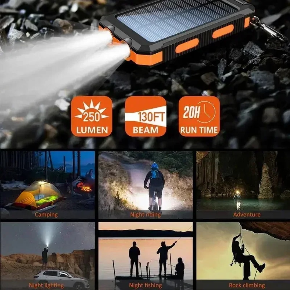 Solar Power Bank with Fast Charge & LED Light for Outdoor Camping
