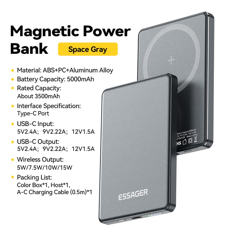Essager Magnetic Portable Charger Fast Wireless Power Bank 6