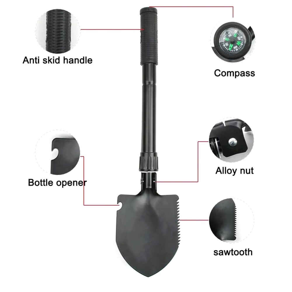 Heavy Duty Folding Camping Shovel & Survival Gardening Tool with Carrying Pouch