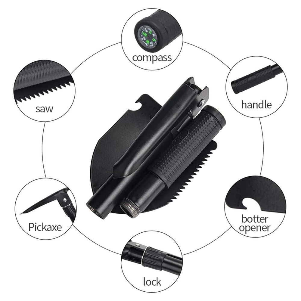 Heavy Duty Folding Camping Shovel & Survival Gardening Tool with Carrying Pouch