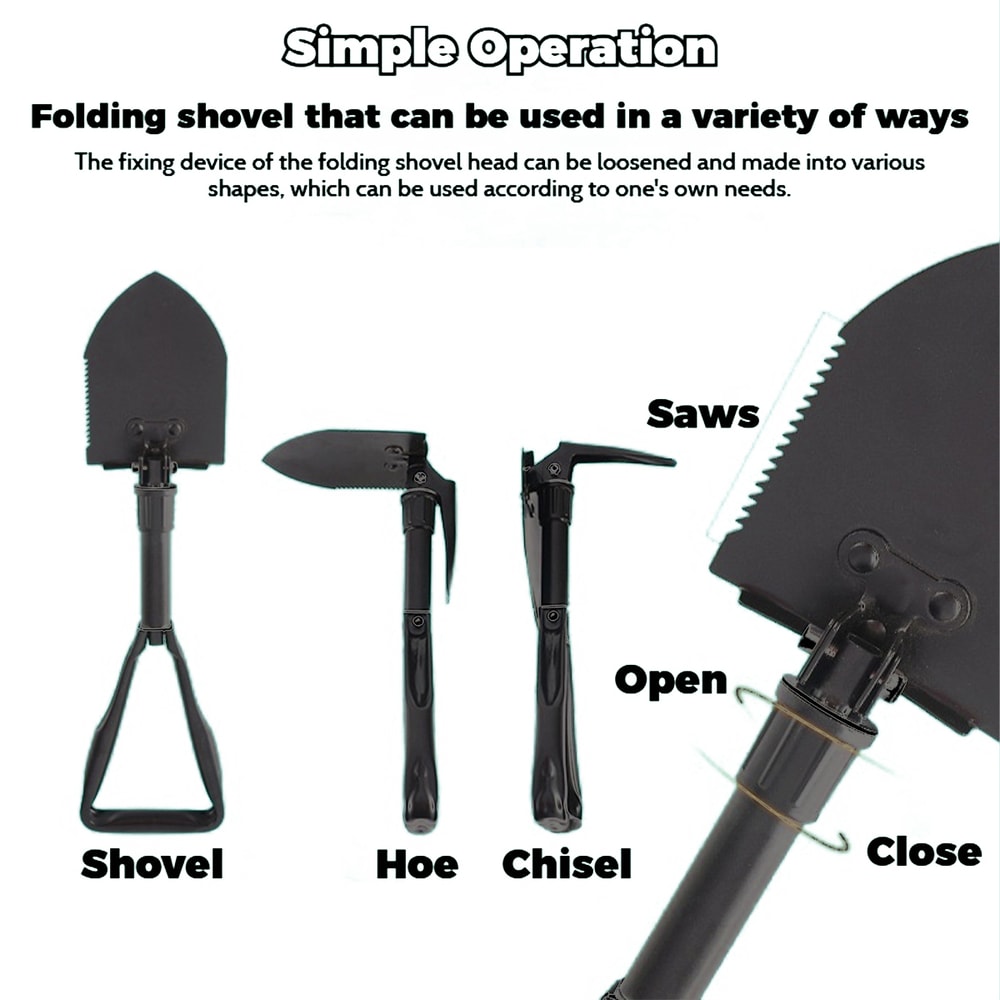 Heavy Duty Folding Survival Shovel with Camouflage Bag Multifunctional Camping Spade & Outdoor Tool