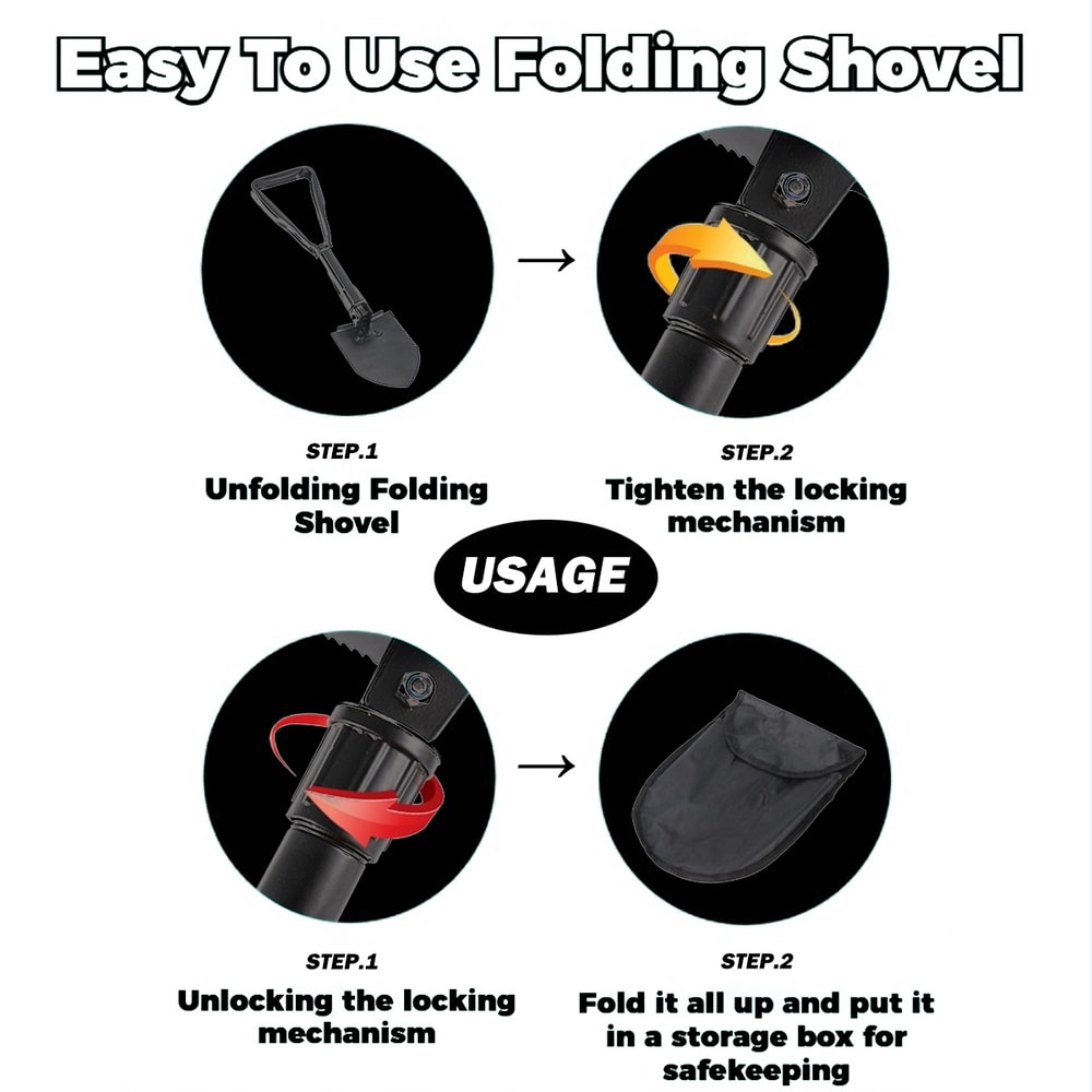 Heavy Duty Folding Survival Shovel with Camouflage Bag Multifunctional Camping Spade & Outdoor Tool