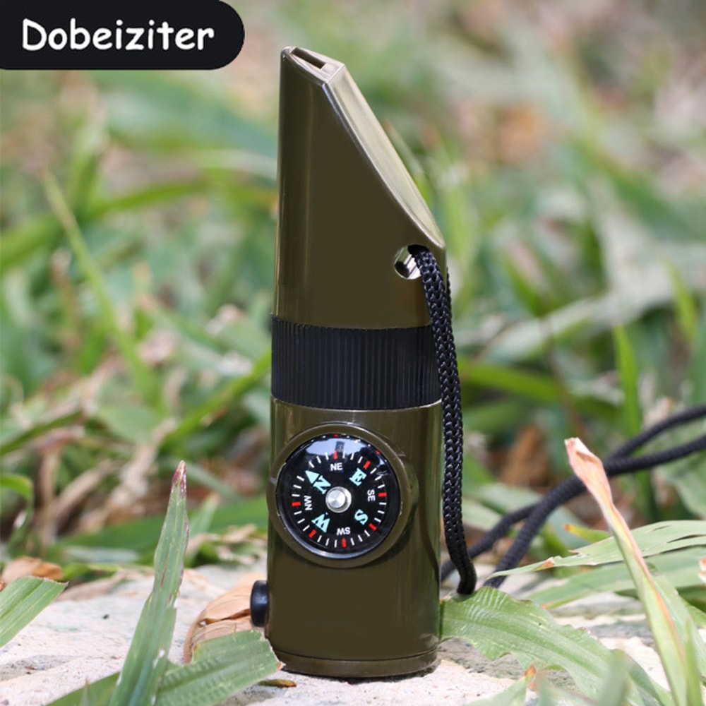 Multi Function Survival Gear with Whistle, Compass & Flashlight