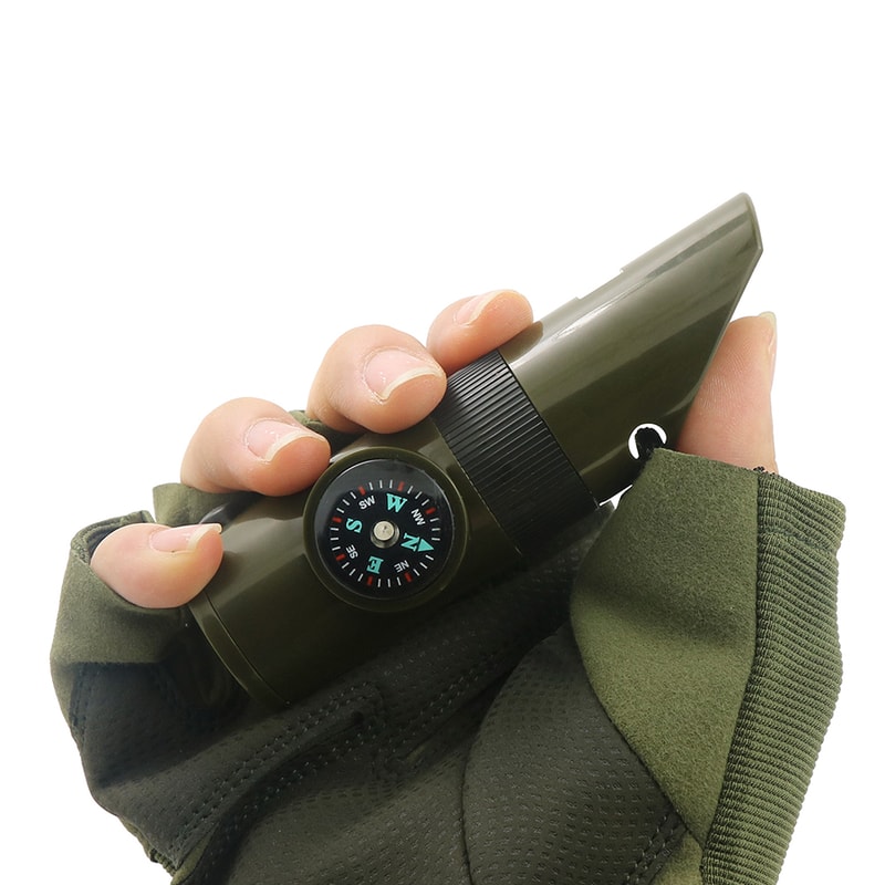 Multi Function Survival Gear with Whistle, Compass & Flashlight