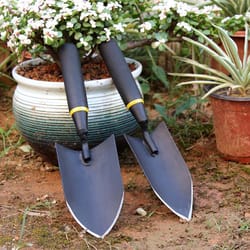 heavy duty garden trowel with rubberized handle for easy soil digging & transplanting