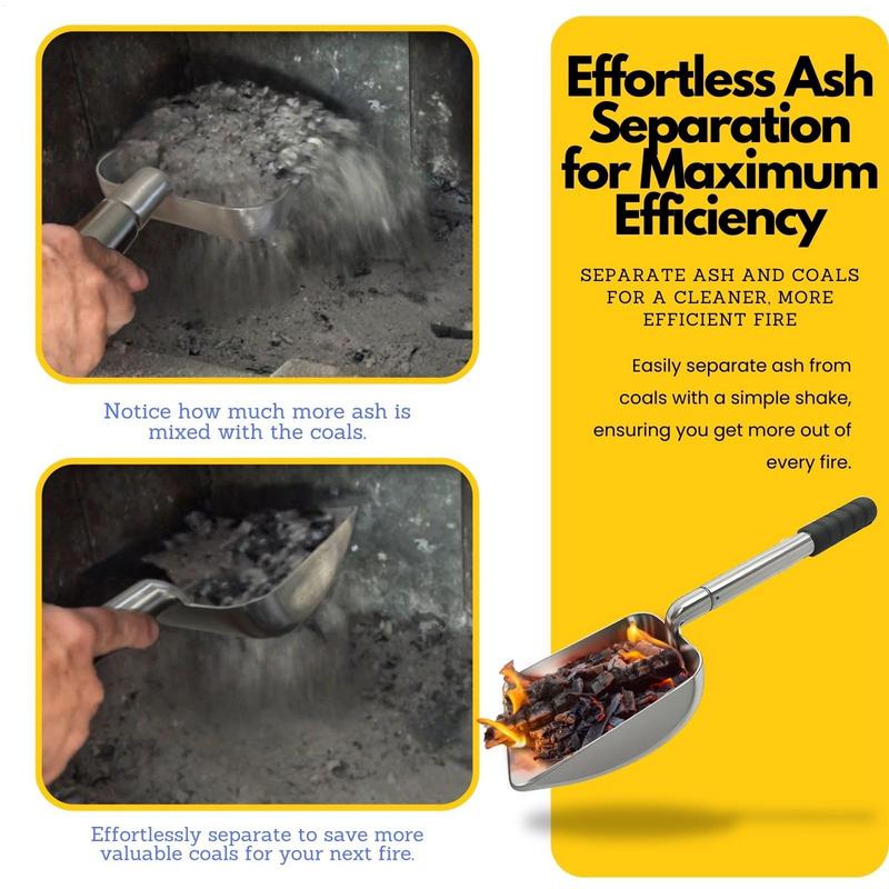 Heavy Duty Metal Fireplace Ash Shovel & Sifter for Wood Stoves and Fire Pits