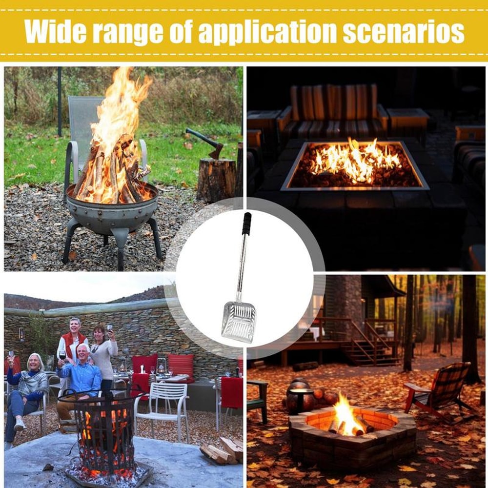 Heavy Duty Metal Fireplace Ash Shovel & Sifter for Wood Stoves and Fire Pits