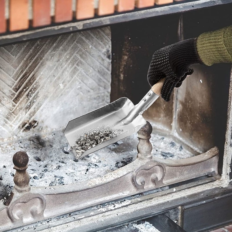 Premium Stainless Steel Fireplace Ash Shovel with Wood Handle Multifunctional Chimney Cleaning Tool