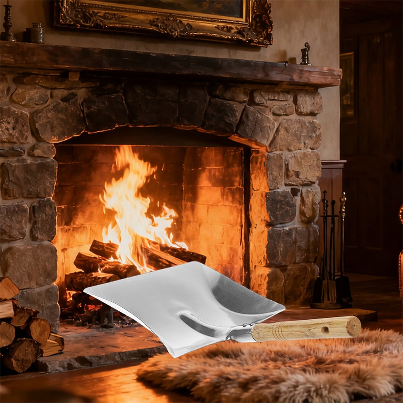 Premium Stainless Steel Fireplace Ash Shovel with Wood Handle Multifunctional Chimney Cleaning Tool