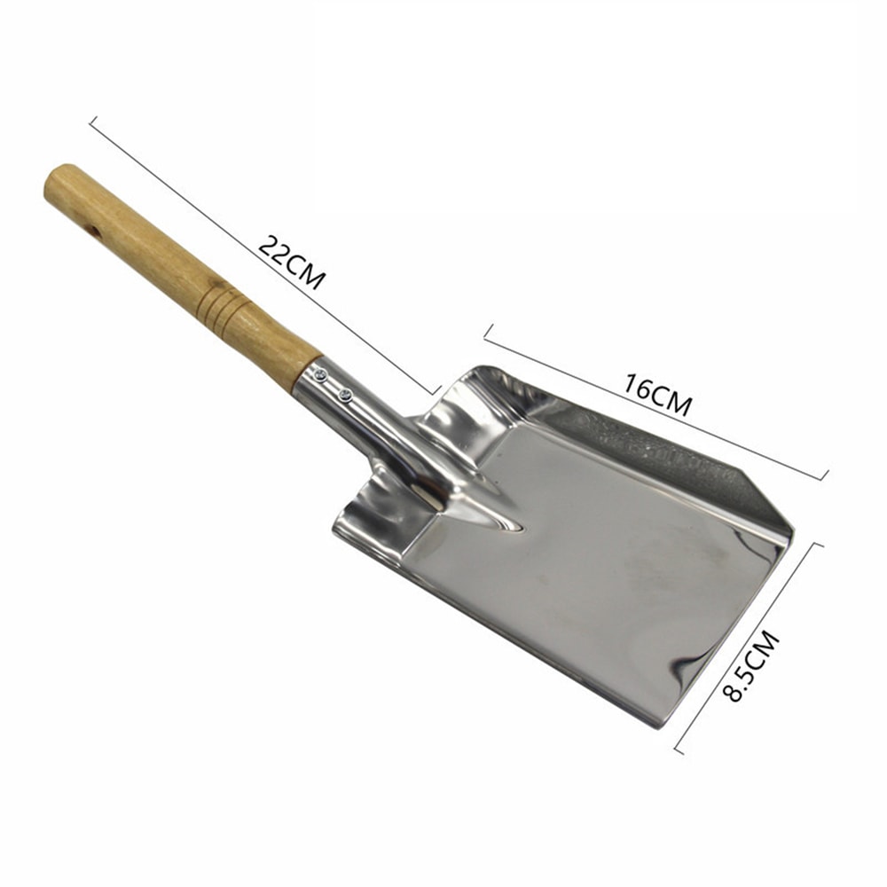 Premium Stainless Steel Fireplace Ash Shovel with Wood Handle Multifunctional Chimney Cleaning Tool