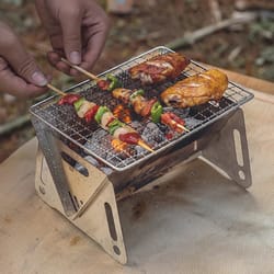 heavy duty portable folding barbecue grill & camping grill with stainless steel firewood stove