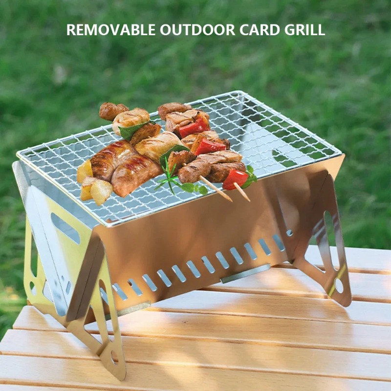 Heavy Duty Portable Folding Barbecue Grill & Camping Grill with Stainless Steel Firewood Stove