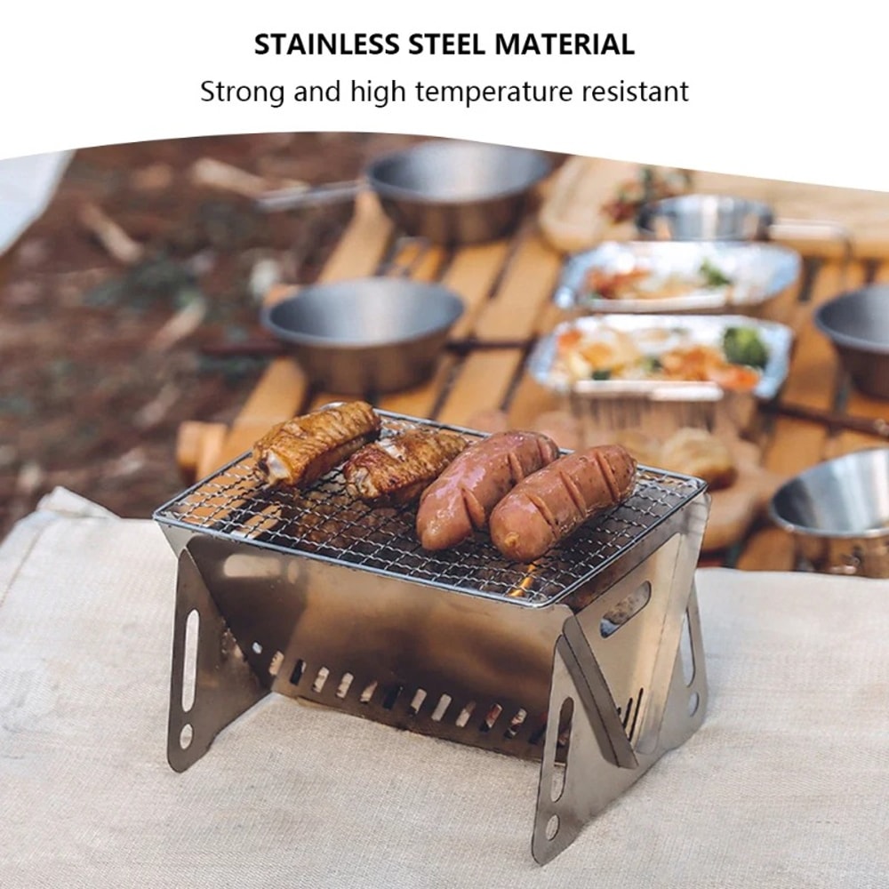 Heavy Duty Portable Folding Barbecue Grill & Camping Grill with Stainless Steel Firewood Stove