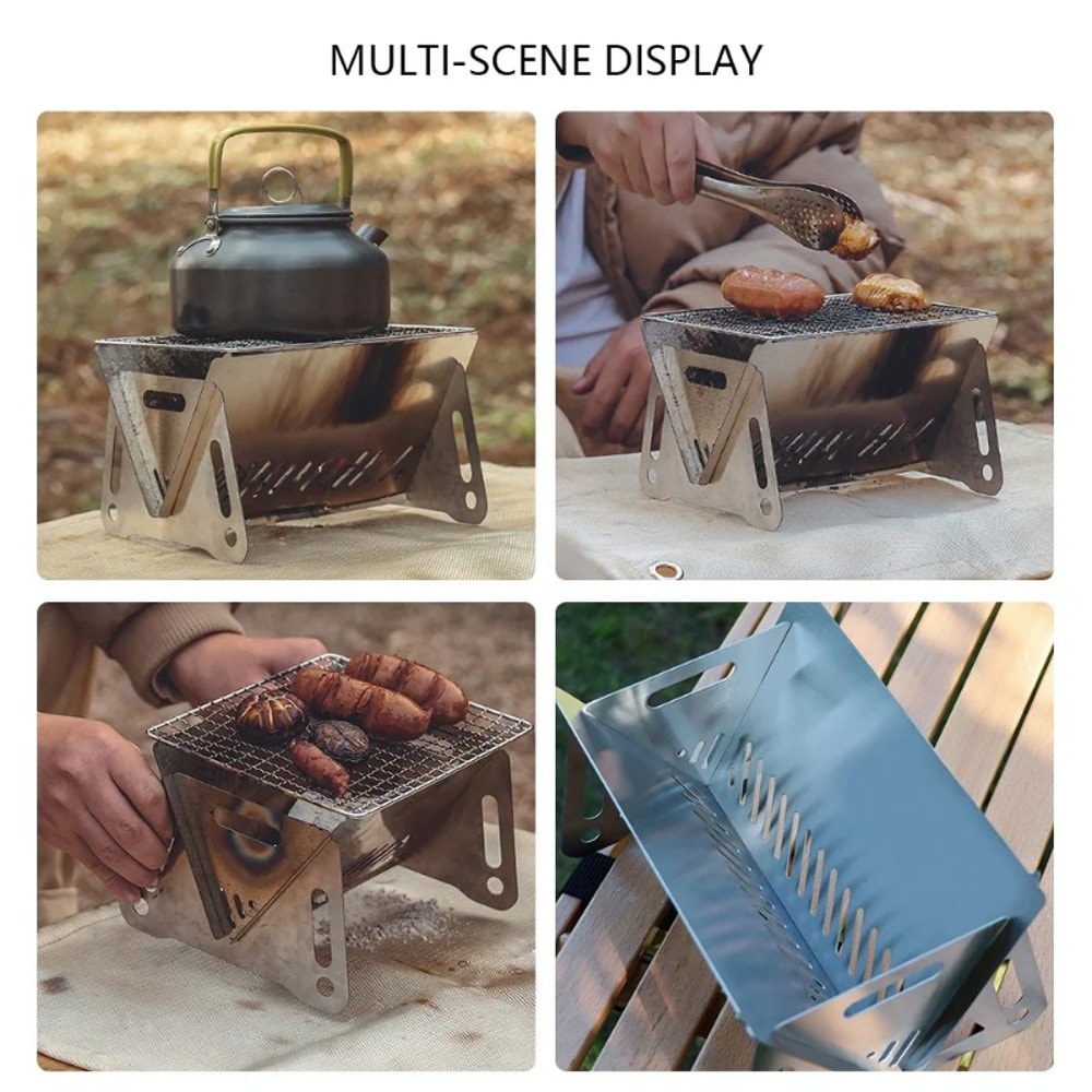 Heavy Duty Portable Folding Barbecue Grill & Camping Grill with Stainless Steel Firewood Stove