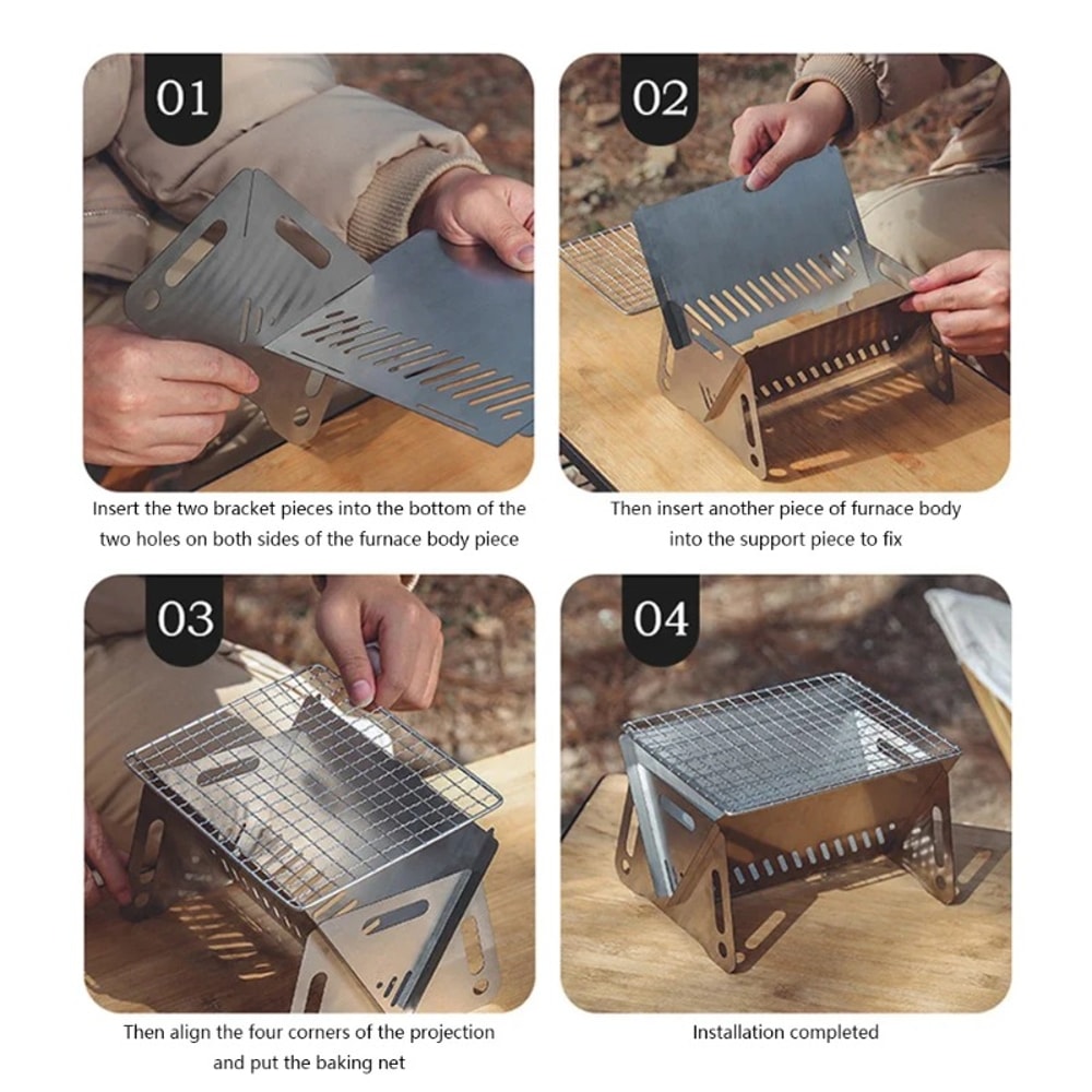 Heavy Duty Portable Folding Barbecue Grill & Camping Grill with Stainless Steel Firewood Stove