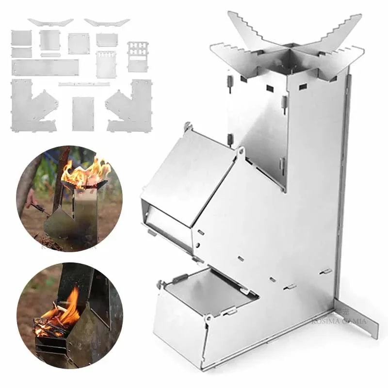Portable Camping Wood Stove Foldable Rocket Firewood Stove for Hiking & Outdoor Cooking