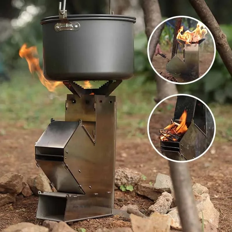 Portable Camping Wood Stove Foldable Rocket Firewood Stove for Hiking & Outdoor Cooking