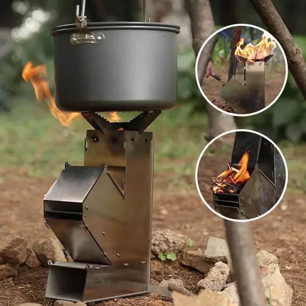 Compact Foldable Camping Stove Portable Stainless Steel Rocket Stove for Outdoor Adventures