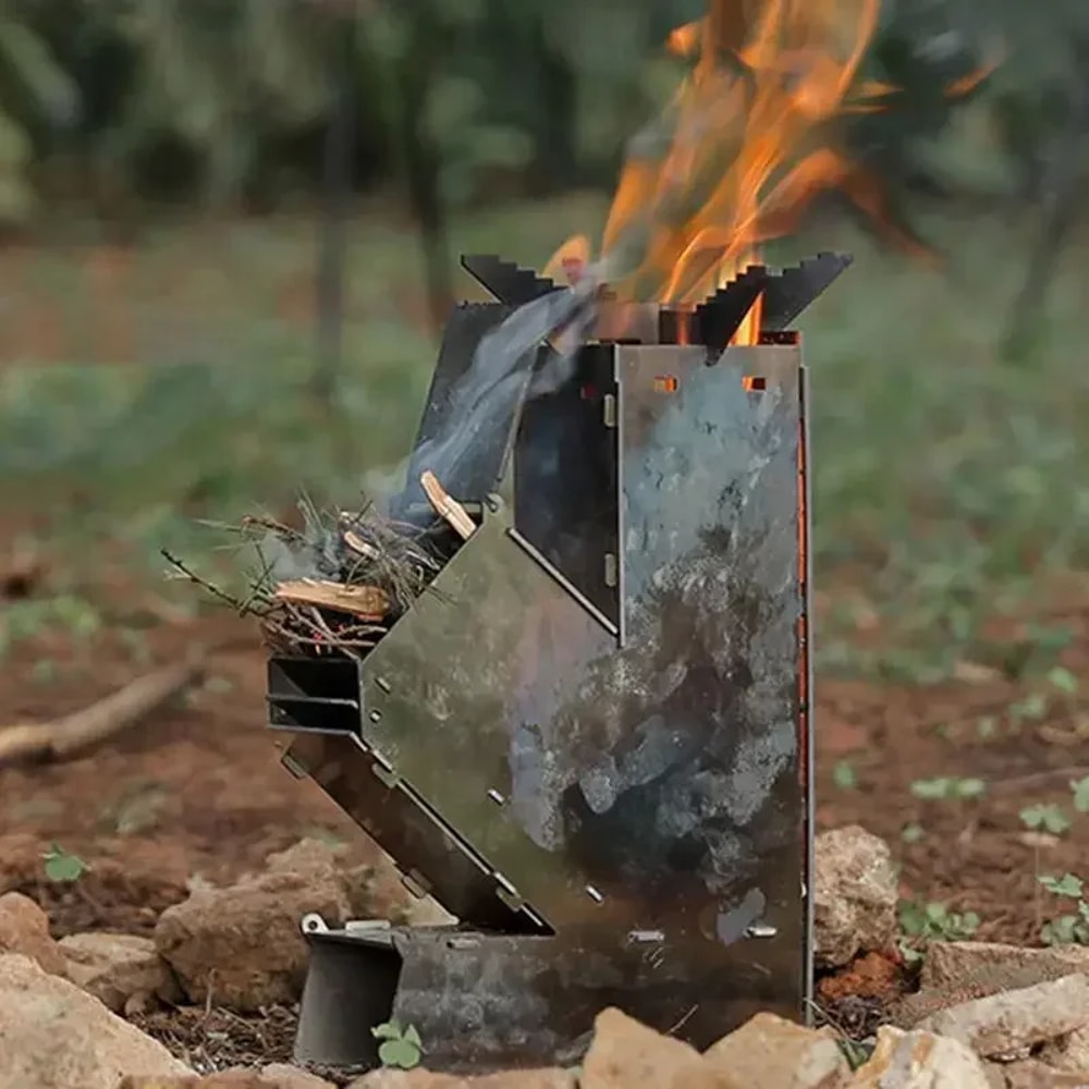 Compact Foldable Camping Stove Portable Stainless Steel Rocket Stove for Outdoor Adventures