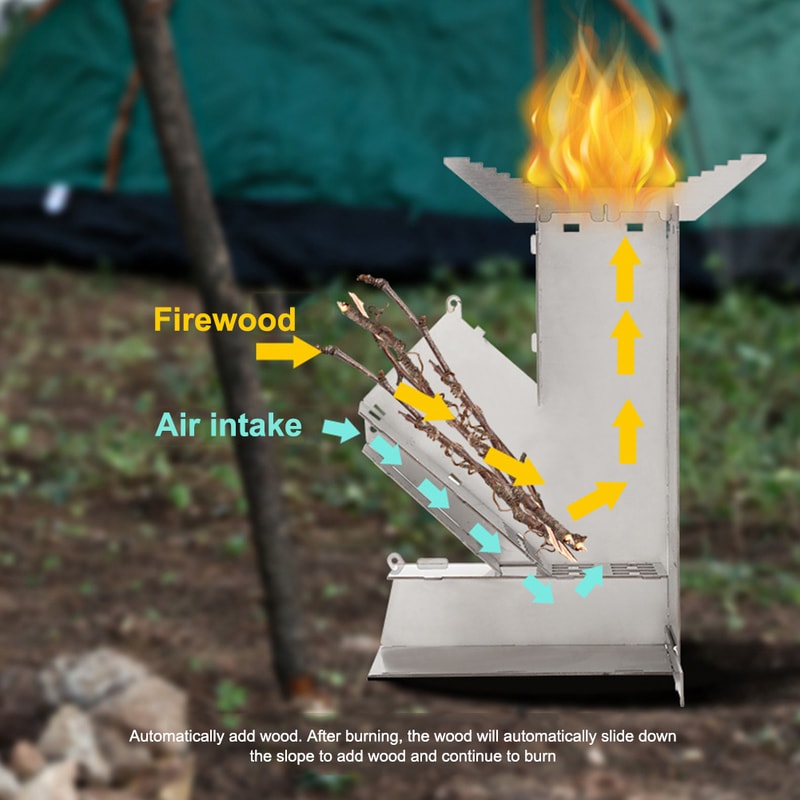 Portable Camping Stove Stainless Steel Rocket Wood Burner for Outdoor BBQ