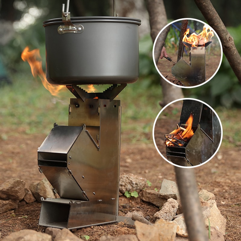 Compact Folding Stainless Steel Rocket Stove for Camping & Outdoor BBQ